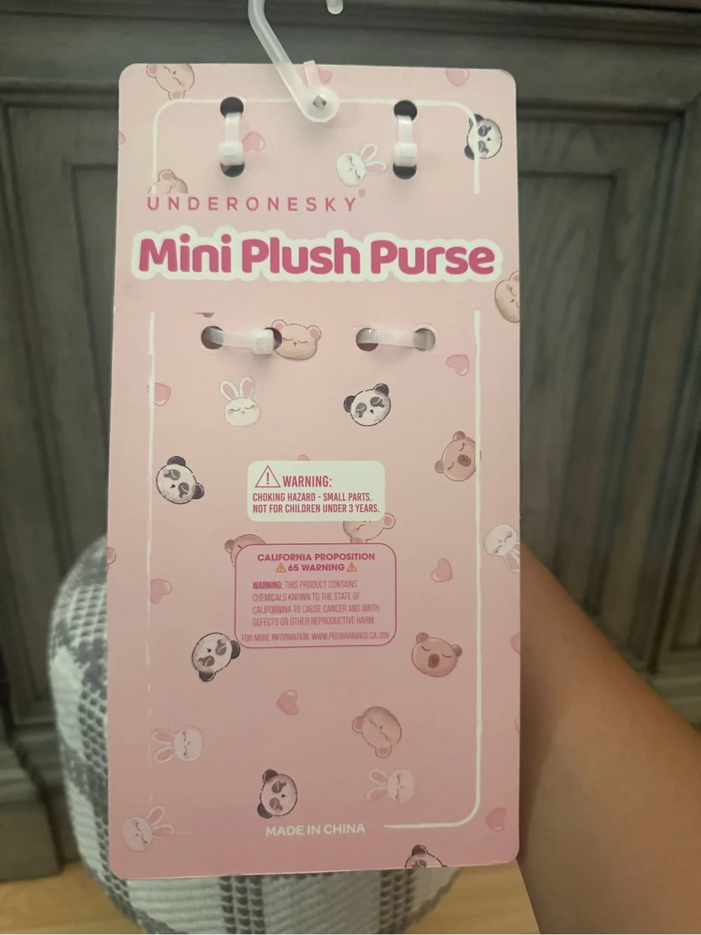 Under One Sky Pink Plush Bear Mini Purse with Pearl Bead Handle